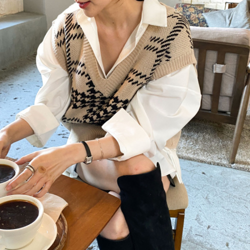 Korean chic autumn new ghost horse girls' V-neck Pullover Top straight thin sleeveless vest women