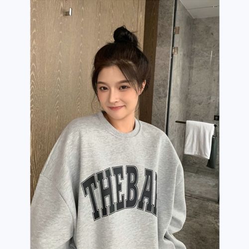 Spring and autumn  new Korean lazy letter round neck printed long sleeve sweater women's ins Fashion Top