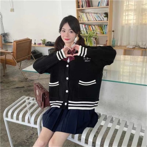 JK college fashion department contrast color versatile knitted Cardigan Jacket Women 2022 autumn and winter loose wear lazy sweater outside