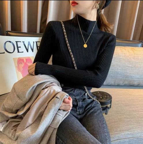 Half high neck sweater for women 2022 new style foreign style tight inside with long sleeves in autumn and winter warm knitted slim bottomed shirt for women