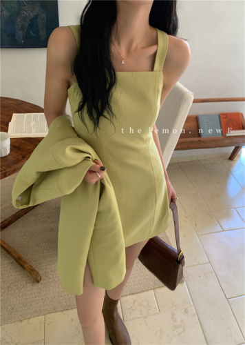 TheLemon lemon green tea 2022 autumn new French ladies Xiaoxiang style all-match short suit jacket + suspender dress all-match foreign skirt