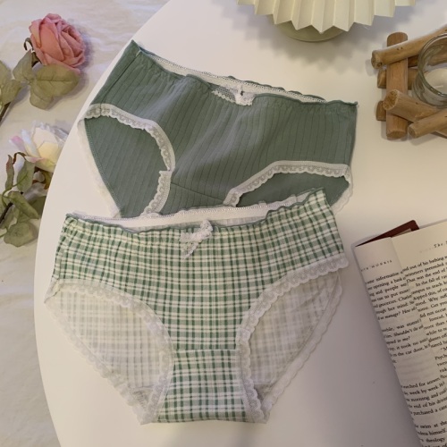 Real shooting real price Summer refreshing green girl underwear mid-waist cotton crotch briefs 4 packs