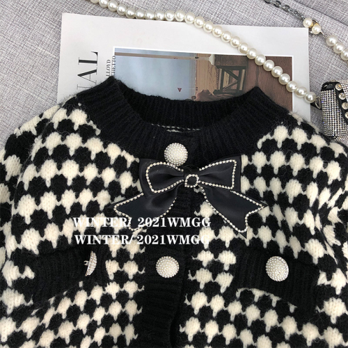 Xiaoxiangfeng Sweater Jacket Cardigan Women's Autumn and Winter Outer Wear Short Small Lingge Loose Versatile Thick Knit Sweater