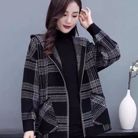  autumn and winter new large size hooded top women's thickened woolen coat middle-aged and elderly western style cardigan woolen coat