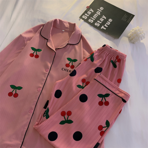 2022 real shooting autumn and winter new long-sleeved t-shirt pajamas women's thin trousers students wear cardigan home service suit