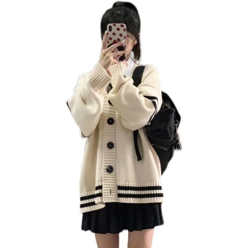 Autumn and winter new V-neck college style Korean version Japanese loose all-match sweater for female students with a knitted cardigan top