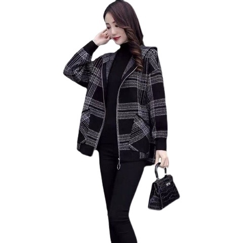  autumn and winter new large size hooded top women's thickened woolen coat middle-aged and elderly western style cardigan woolen coat
