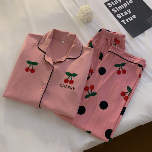  real shooting autumn and winter new long-sleeved t-shirt pajamas women's thin trousers students wear cardigan home service suit