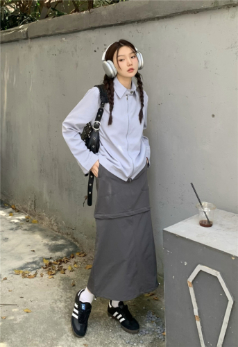 Real price~Retro purple daddy jacket tide early autumn with Hong Kong-style functional tooling skirt