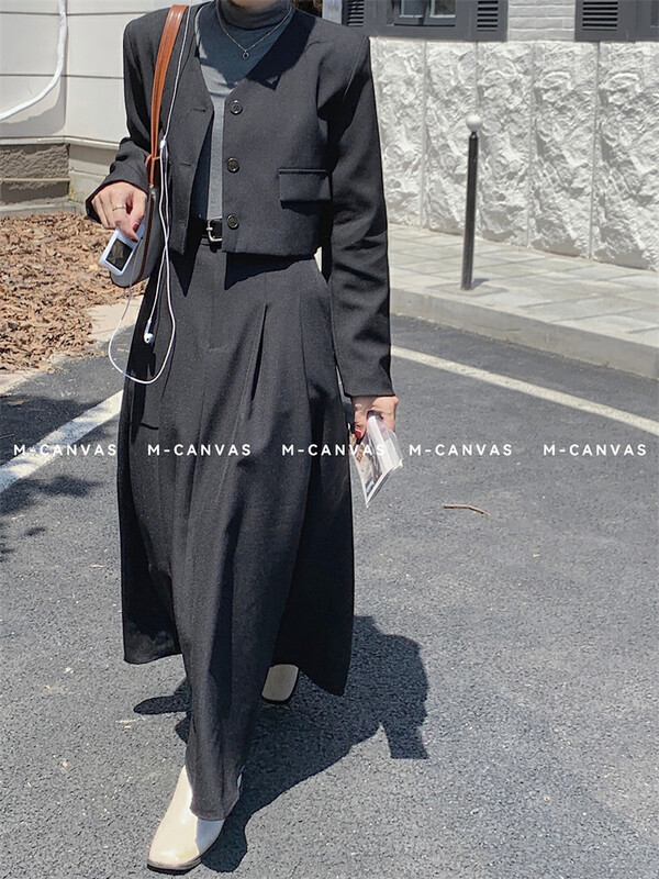 New in early autumn!【M-CANVAS】Fashion pleated commuter all-match skirt 8809-1# HYY