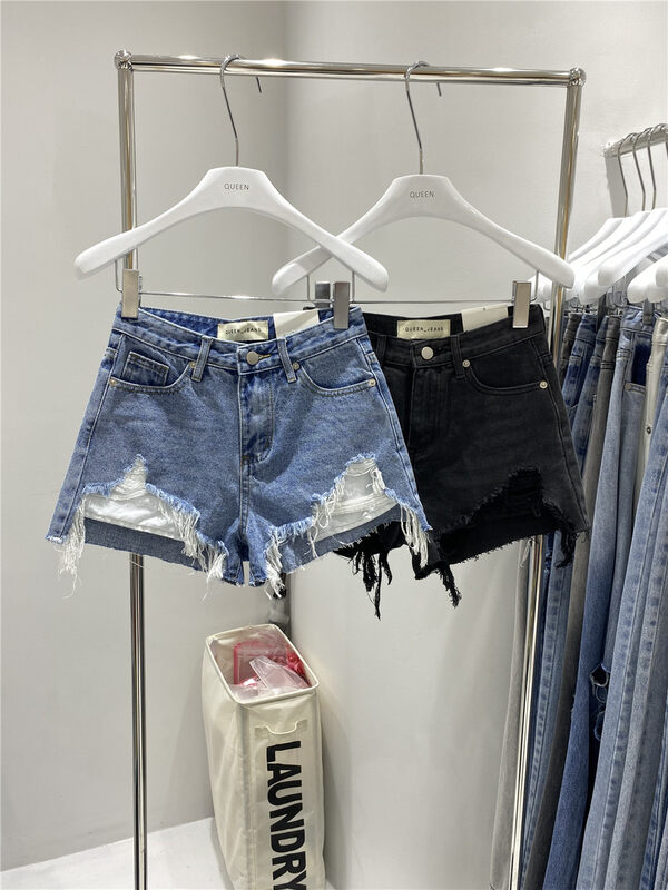 【QUEEN】Trendy retro slim ripped denim shorts 595# OZQ