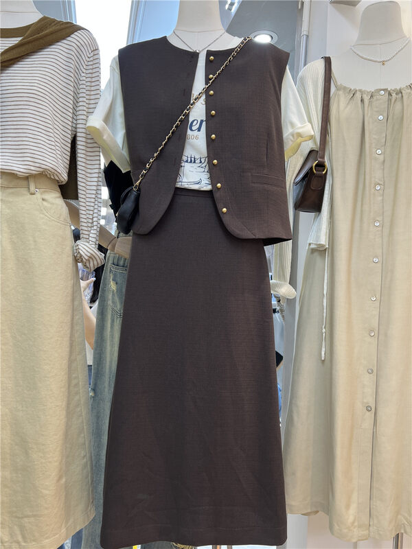 [Xiao Mi] Neat Versatile Vest + Temperament Skirt Suit (without T-shirt) 22028# ZJY