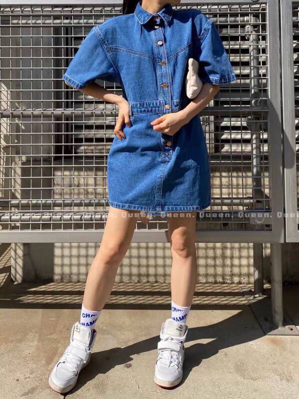 【QUEEN1】Korean shirt loose denim dress 353# OZQ