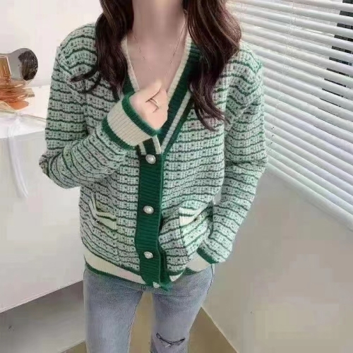  spring and autumn V-neck new loose small plaid outer jacket with short cardigan women's wool chic coat
