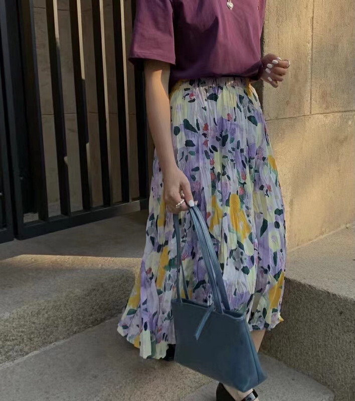 New in early spring!  [Xiaolujia] Korean pleated floral skirt 80219# WTT