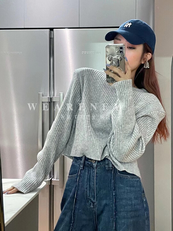 Original price 100.39! [TRUSTME] Shoulder pads round neck all-match knitted sweater 21250