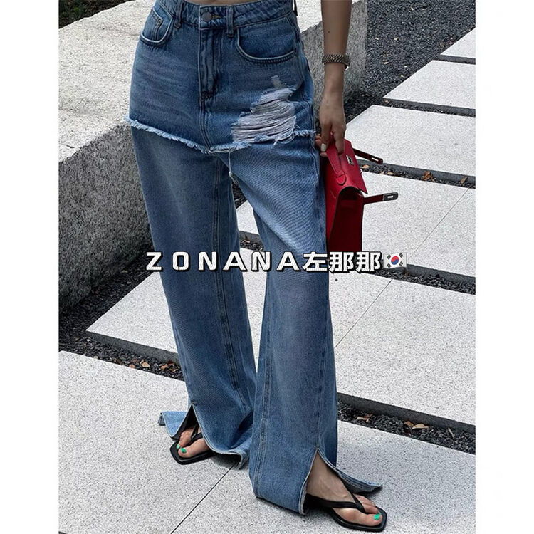New in early autumn! [ZONANA Zuo Nana] Fashionable personality ripped jeans (with belt) 756# ZXX