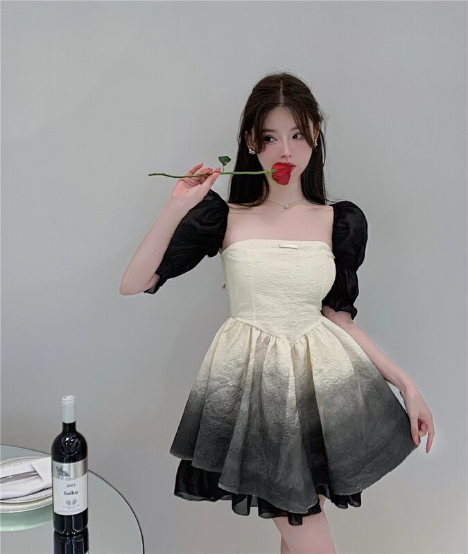 【HH】Korean temperament all-match color matching tube top dress (sleeves detachable) 8452# LSL