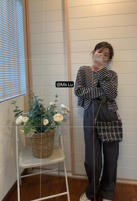 New in early autumn!  [Xiaolujia] commuting simple small fragrance striped knitted cardigan 80729# WTT