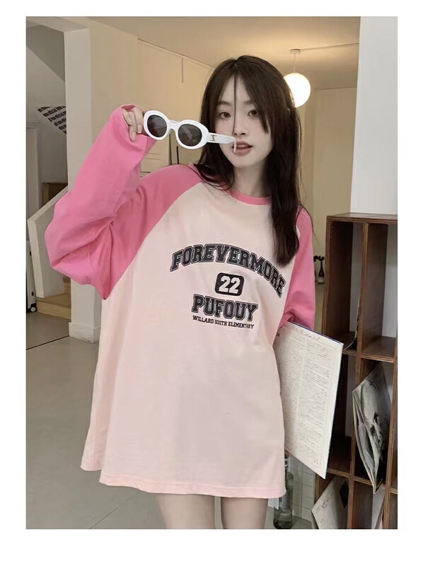 New in early autumn! [Xiaolujia] Letter stitching comfortable long-sleeved T-shirt 80727# WTT