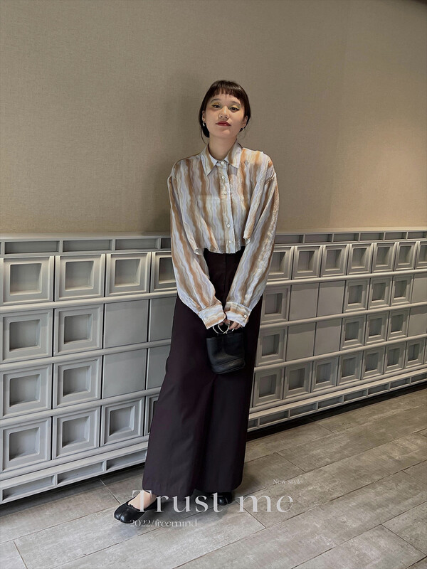 【TRUSTME】Vintage printed and dyed striped shirt shirt 69510