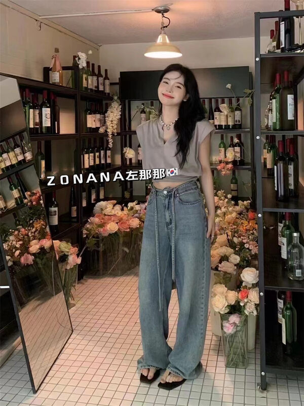 [ZONANA Zuo Nana] Casual Simple High Waist Jeans (with Waist String) 706# ZXX