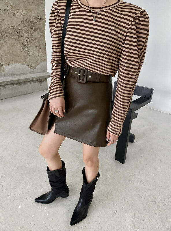 New in early autumn! [M2W.D] casual striped puff sleeve long-sleeved T-shirt 91193# OZQ