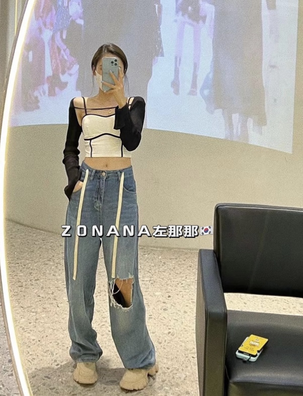 [ZONANA Zuo Nana] Loose ripped drawstring all-match jeans 702# ZXX