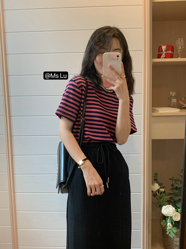New in early autumn! [Xiaolujia] Classic all-match striped short-sleeved T-shirt 80719# WTT