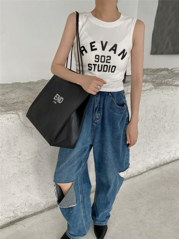 New in early autumn! [M2W.D] round neck sleeveless letter vest/sling 91230# OZQ