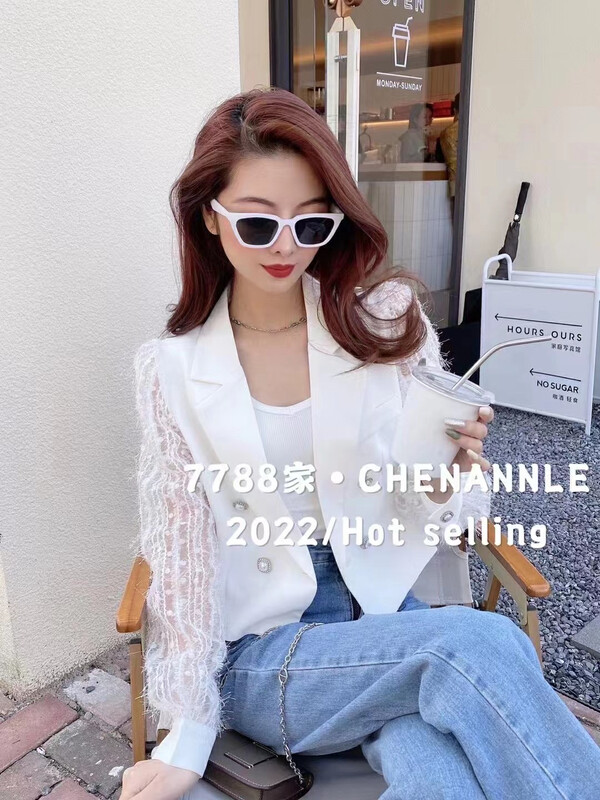 New in early autumn! [CHENANNLE] temperament stitching see-through mesh short suit jacket 91095# PCZ