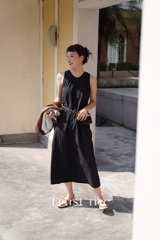 【TRUSTME】Advanced Simple Sleeveless Backless Tie Dress Dress 40023# JHY