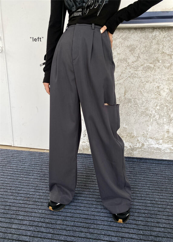 New in early autumn! [M2W.D] loose ripped all-match trousers 91189# OZQ