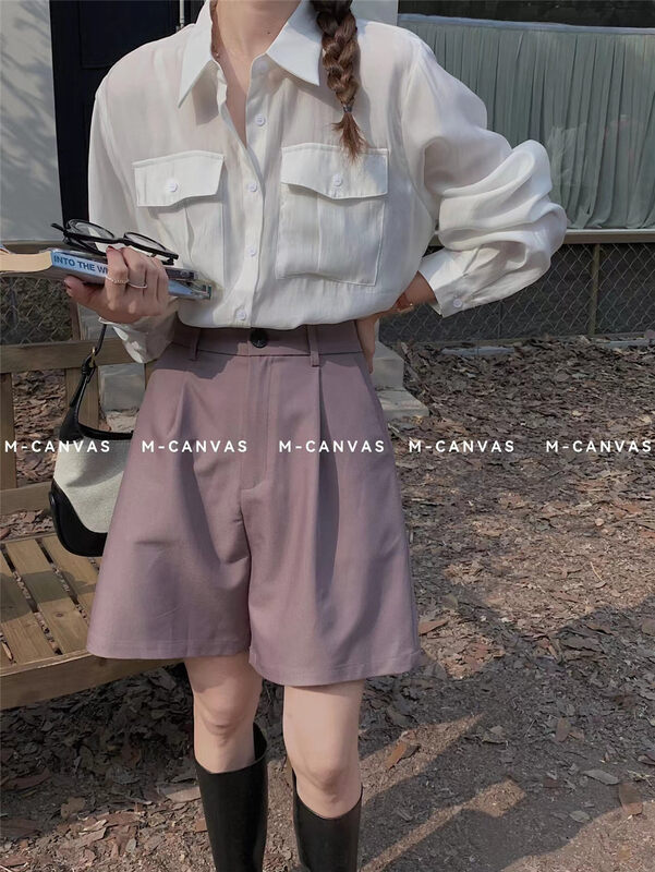 New in early autumn! [M-CANVAS] solid color long-sleeved button-down shirt 8702# HYY