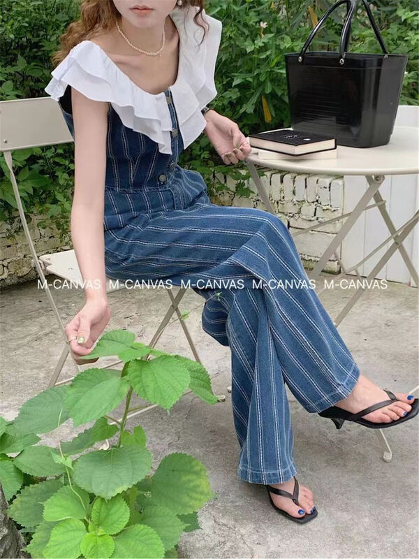 【M-CANVAS】Single-breasted stitching shirt + comfortable jeans suit 8537# HYY