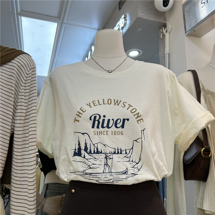 [Xiao Mi] Letter Loose Versatile Short Sleeve T-Shirt (T-shirt only) 22088# ZJY