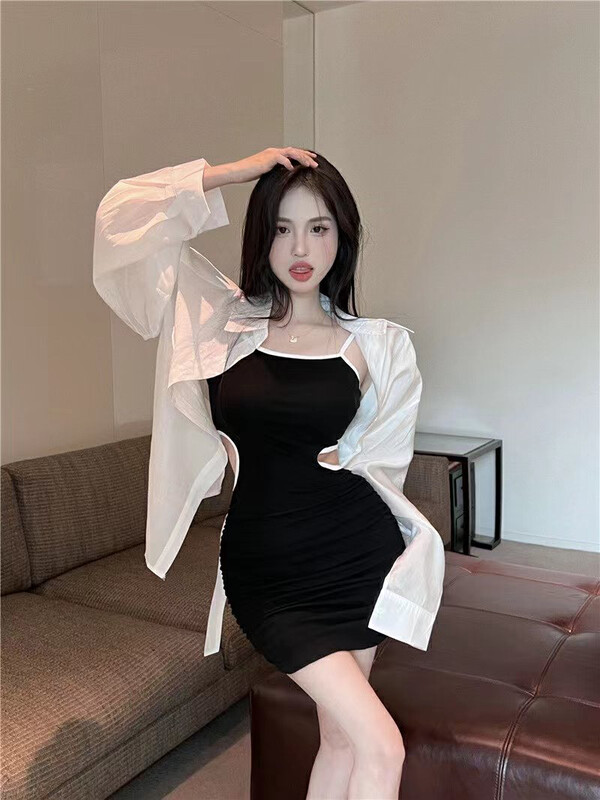 New in early autumn! [HH] Korean all-match shirt + suspender color matching dress suit 8664# LSL