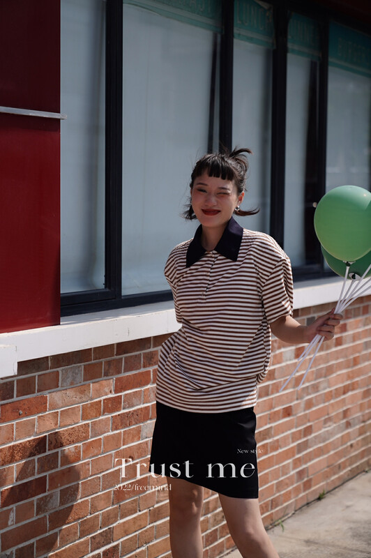 【TRUSTME】All-match lapel striped POLO shirt 40077# JHY