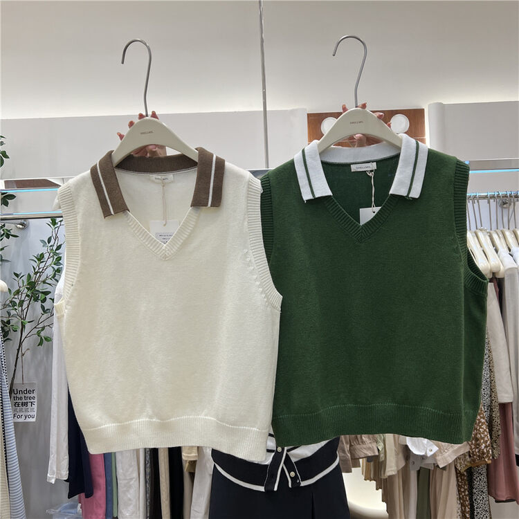 【Xiao Mi】Polo Collar Colorblock Knit Vest 22018# ZJY