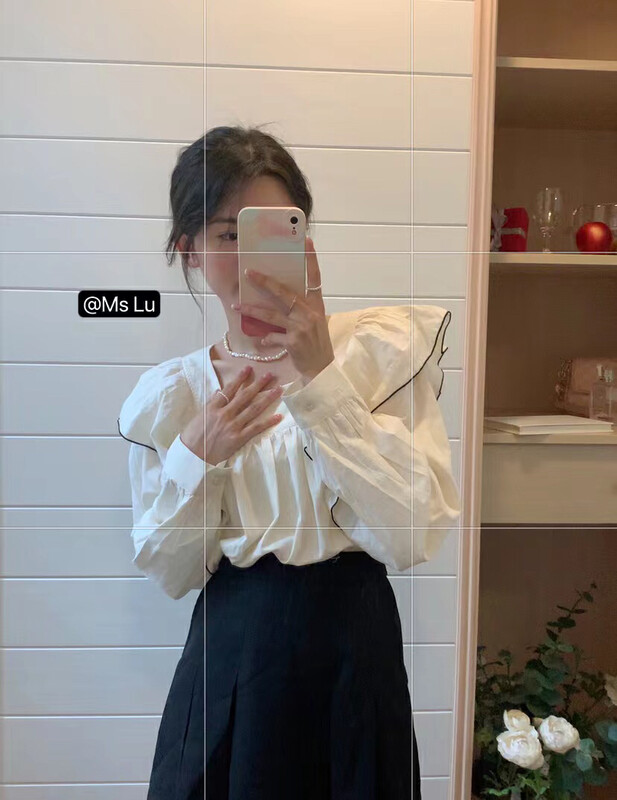 New in early autumn! [Xiaolujia] Square collar Korean gentle ruffled shirt 80733# WTT