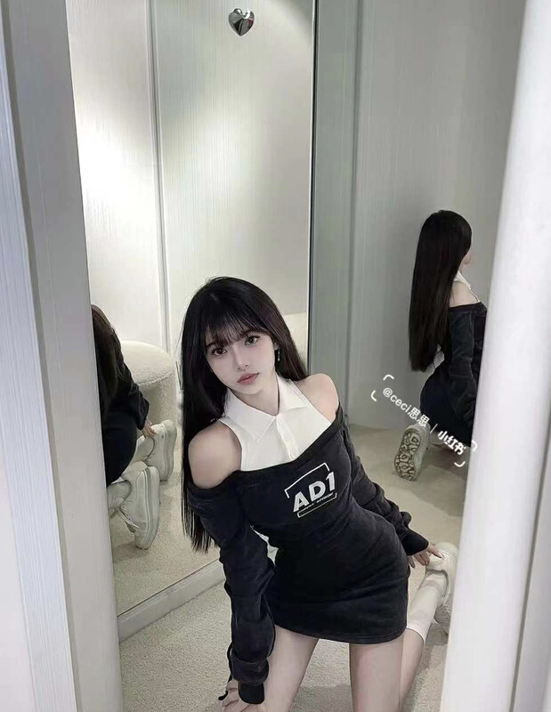 New in early autumn! [HH] Korean all-match fake two-piece hot girl dress 8712# LSL