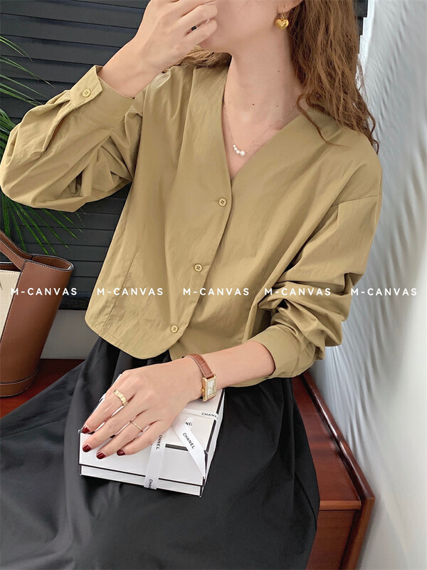 New in early autumn!【M-CANVAS】v-neck single-breasted fashion shirt 8876# HYY