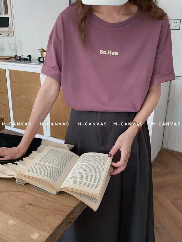 New in early autumn! [M-CANVAS] Korean version of the letter printed short-sleeved T-shirt 8699# HYY