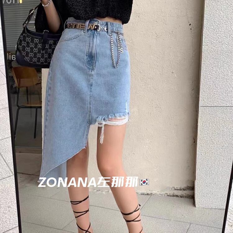 [ZONANA Zuo Nana] Irregular design retro denim skirt (with belt) 617# ZXX