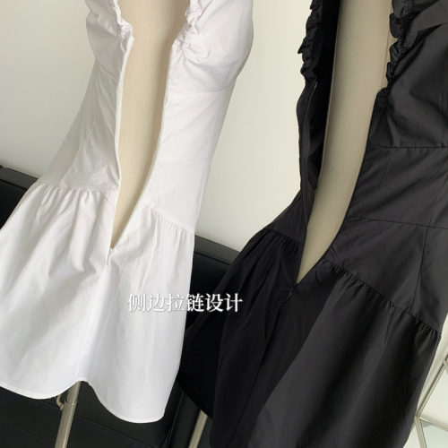 French white pleated dress female summer high-end waist waist thin sweet fairy princess skirt