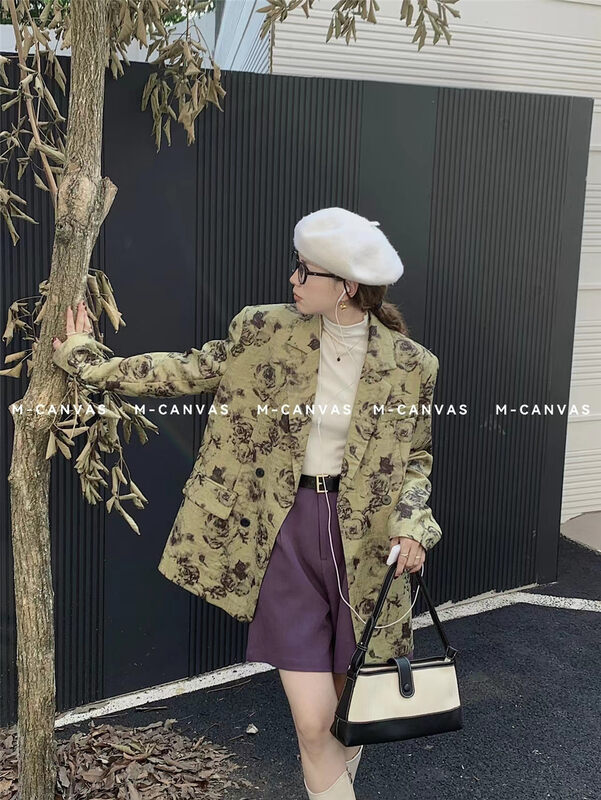 New in early autumn! [M-CANVAS] long-sleeved breasted flower suit 8856# HYY