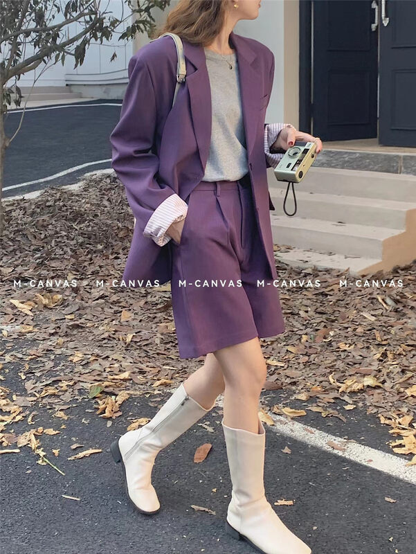 New in early autumn! [M-CANVAS] Korean version of fashionable temperament jacket + simple and slim casual pants suit 8833# HYY