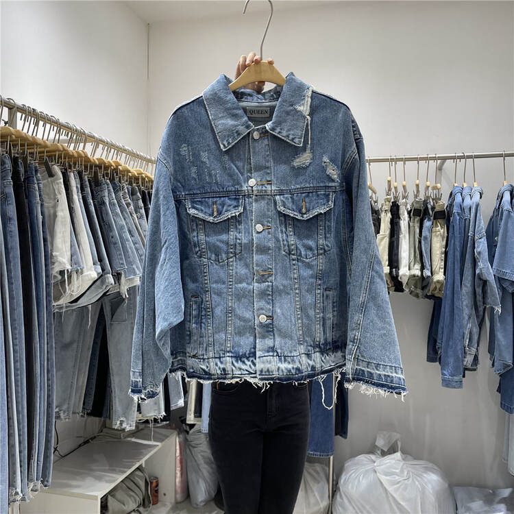 【QUEEN】Korean style all-match raw denim jacket 1789# OZQ