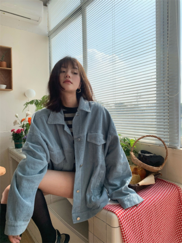 Real price real price fashionable foreign style loose and thin polo collar corduroy oversize large coat women