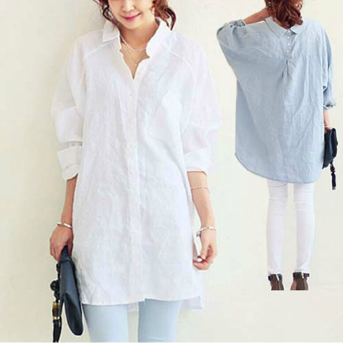 Autumn new shirt loose large size women's long cotton and linen dress shirt M-4XL200 catties